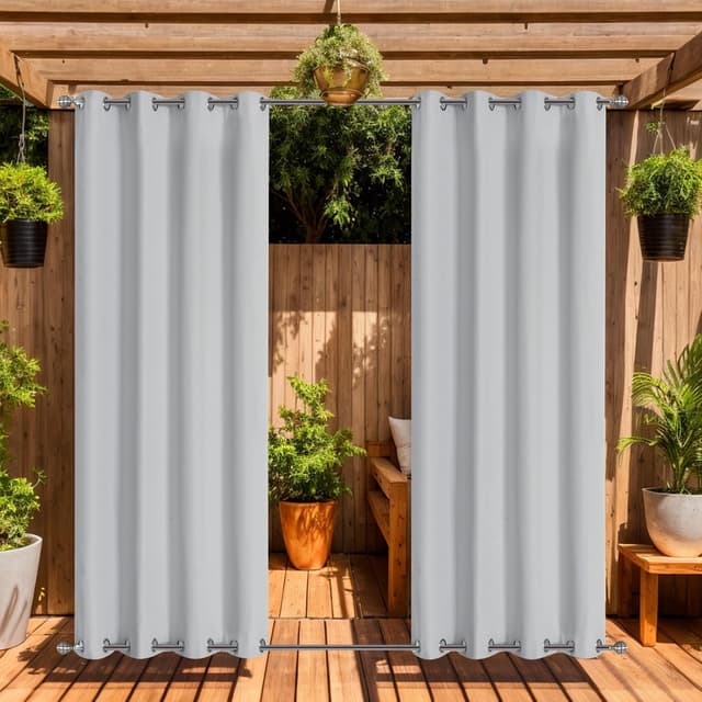 Detalle de LiveGo waterproof outdoor curtains with stainless steel eyelets (2 panels) for porch, pergola & pergola
