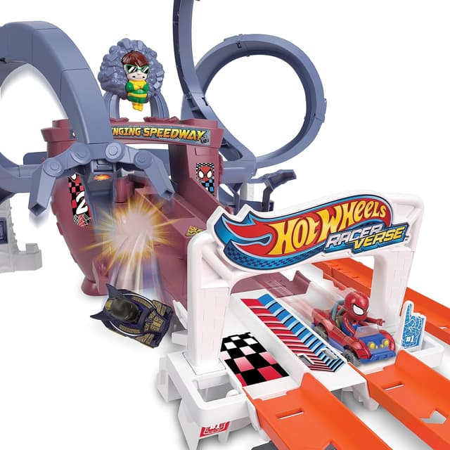 Detalle de Hot Wheels RacerVerse Coffret Circuit Mobile Spider-Man & Black Panther HPL34