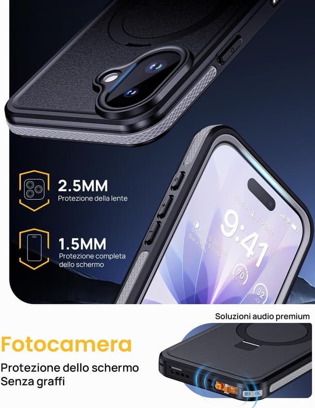 Thumbnail 6 de Lanhiem Cover impermeabile antiurto per iPhone 17 IP68 con supporto posteriore, custodia subacquea full body nera