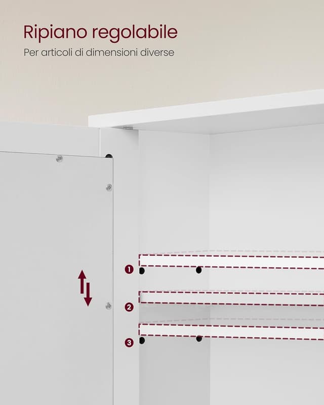 Detalle 2 de VASAGLE Armadio da bagno con specchiera e 2 ante a specchio LHC002, ripiano regolabile e montaggio a parete