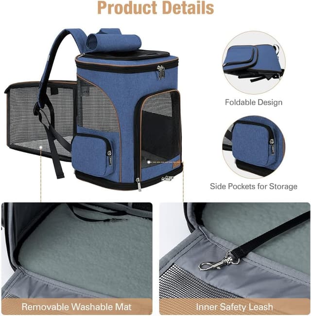 Detalle 2 de Lekesky Katzenrucksack XL 36×31×42 cm 8–10 kg