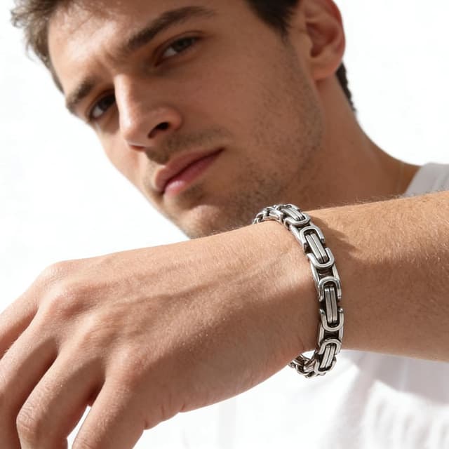 Detalle 2 de JENCVNL Herrenarmband im Set (5 Stück) aus Edelstahl, Silberfarbene Panzerkette