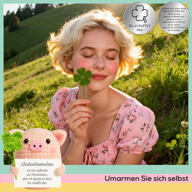 Detalle de Tixlux Pocket Hug Glücksschweinchen Figur mit Glücksklee und Glücksbringer (Silber III)