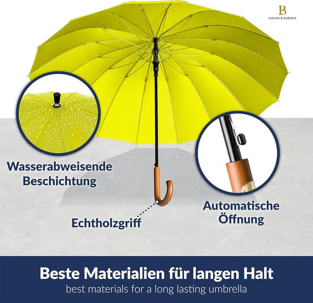 Detalle 2 de LOGAN & BARNES Sturmfester Stockschirm EDINBURGH (XXL, Ø120 cm) mit Echtholzgriff & geräuschloser Gummispitze