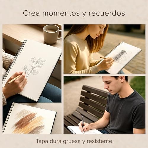 Thumbnail 7 de Cuaderno de Bocetos de Artista A4 - Tapa Dura, Papel muy Grueso de 200 gm2 - Encuadernado en Espiral para Niños, Profesionales, Dibujar y Hacer Bocetos - 21x29 cm, 40 hojas, 80 Páginas