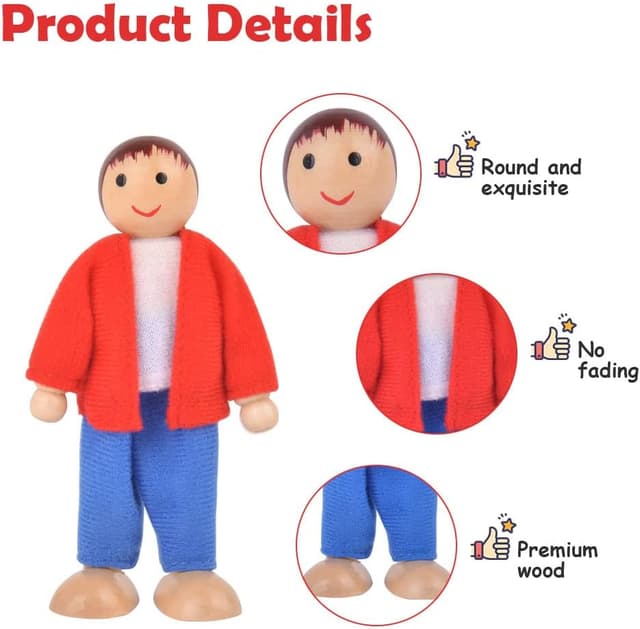 Thumbnail 2 de Aolso Wooden Dolls House Family Set 8 people