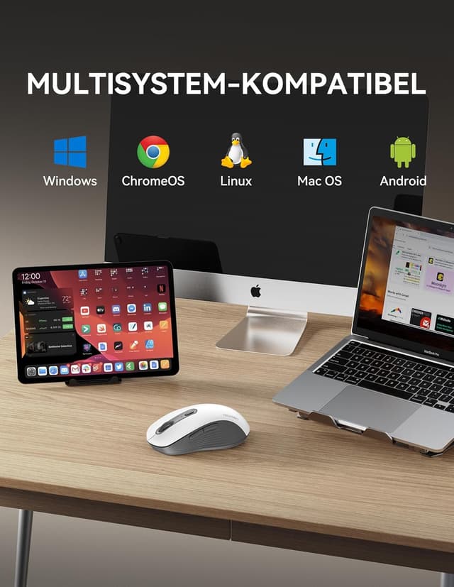 Thumbnail 6 de TECKNET Bluetooth Maus Tri-Modus (BT 5.0/3.0 + 2,4 GHz) 4800 DPI, 6 Tasten, leise Klicks – Kabellos für PC/Laptop/Mac/Tablet