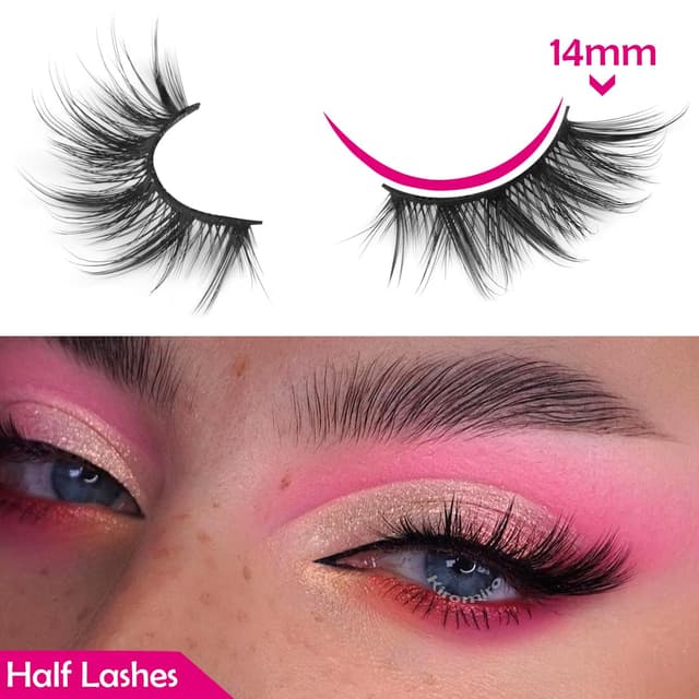 Detalle 2 de Fox Eye Half Lashes (Faux Mink) Wispy Cat Eye Strip Lashes, 20mm, 7 Pairs