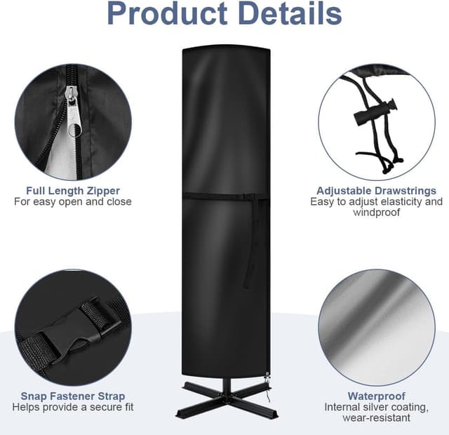 Detalle de Housse de parasol droit AOOWU en tissu Oxford 210D imperméable, avec fermeture éclair