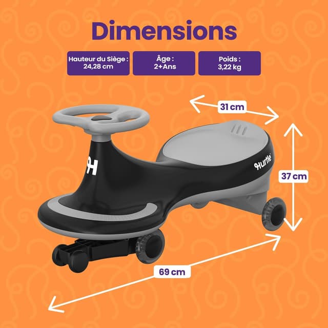 Detalle 2 de Hurtle Wiggle Drift : voiture à roulettes sans piles pour enfant, pour intérieur et extérieur