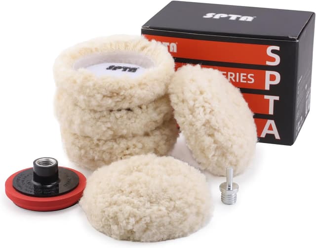Detalle de SPTA 5-Pack 3" (75mm) Natural Wool Polishing Pads with Drill Backing Plate