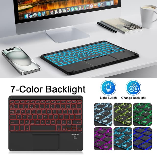 Thumbnail 6 de SOPPY Backlit Bluetooth Keyboard with Touchpad (UK Layout, Black) – portable rechargeable mini keyboard