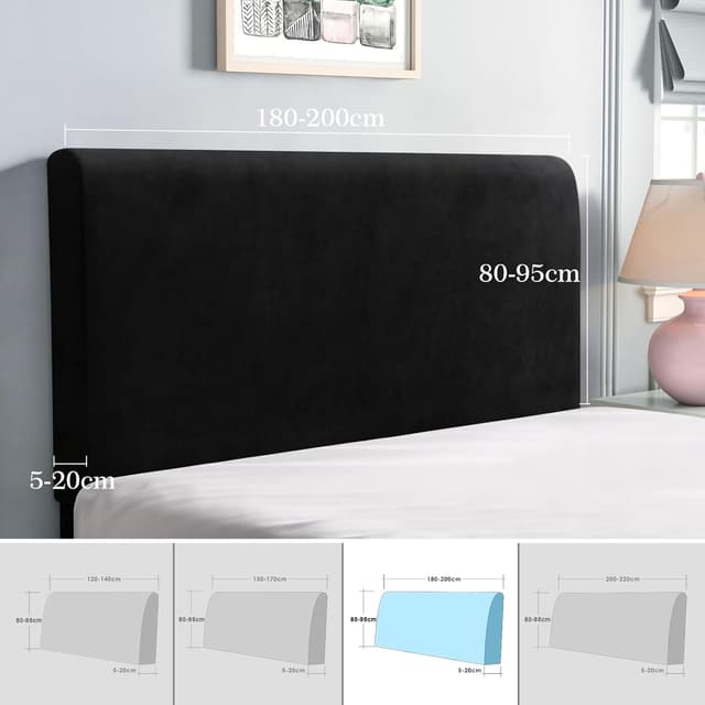 Detalle 2 de TAOCOCO Copri Testata Letto Matrimoniale in velour stretch nero, 180-200 cm