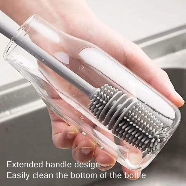 Detalle de Long Handle Soft Silicone Baby Bottle Brush (Grey) for Bottles, Glass Cups & Thermoses