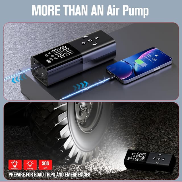 Detalle de GOOLOO AP150 portable car tyre inflator (cordless) with LED screen and auto shut-off