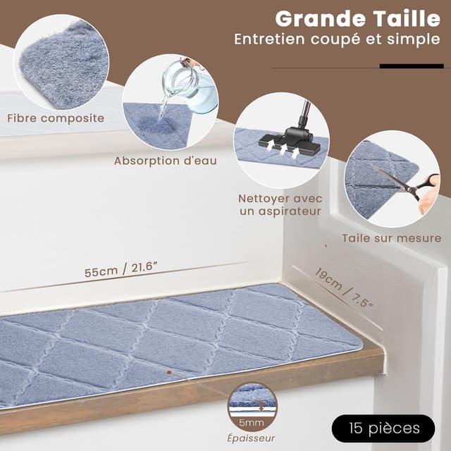 Detalle 1 de Homwiz Tapis d'Escalier Antidérapant Gris