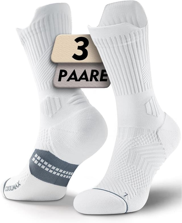 Detalle de Juclise Bambus-Kompressions-Laufsocken (15–20 mmHg) mit Coolmax & Blasenschutz – 3er-Pack