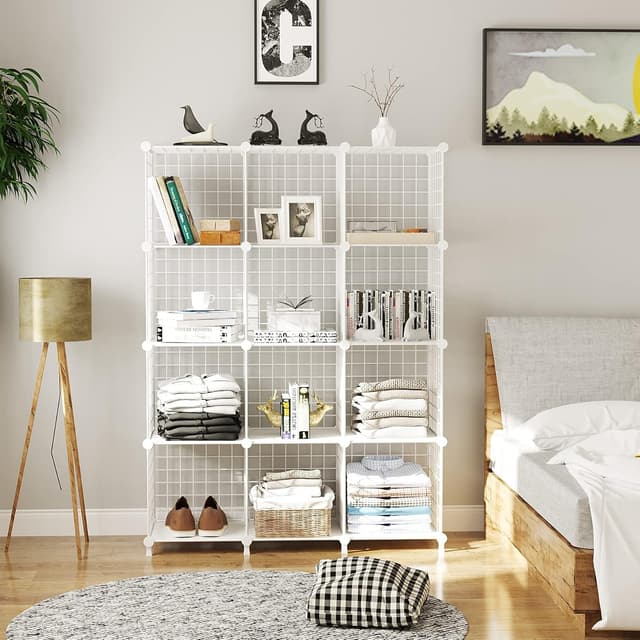 Detalle 2 de AWTATOS Estante de Almacenamiento con 12 Cubos 🗄