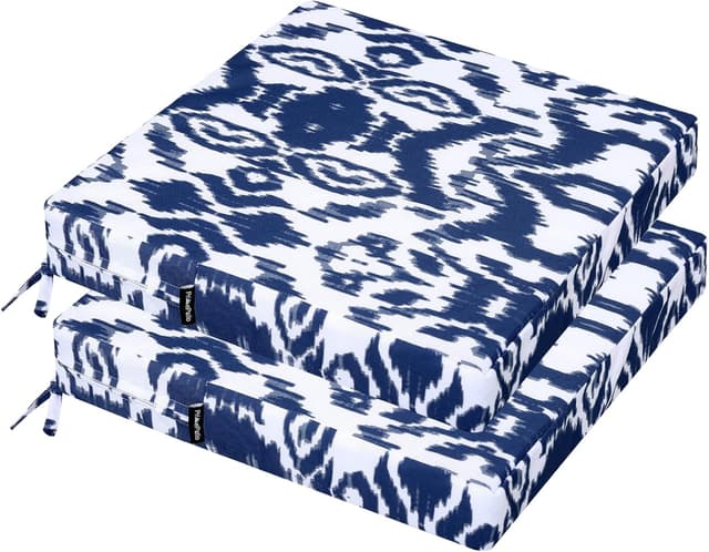 Detalle de PrimePatio outdoor garden chair cushions set of 2 (7cm thick, waterproof, navy) – 50 x 50cm