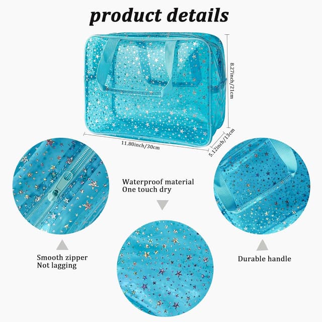Detalle de TotePrint Kosmetiktasche Sternmuster Blau – wasserdicht aus PVC für Reisen