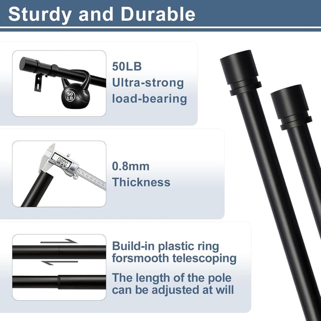 Thumbnail 5 de Byondeth Curtain Rod 28–120 in Adjustable, 1 in Diameter 🪟