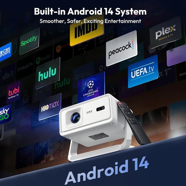 Detalle 2 de Xgody Mini Projector with Android 14, AI Auto Focus and 2×5W Stereo Sound (260 ANSI lumens, 720p)