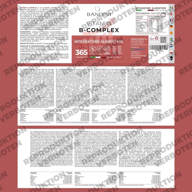 Detalle de Bandini® Vitamin B Komplex hochdosiert – 365 Tabletten (12 Monate), veganer B-Komplex mit 8 B-Vitaminen