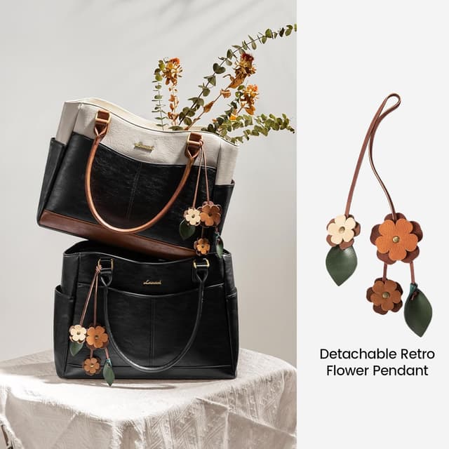 Thumbnail 6 de LOVEVOOK Vintage Leather Laptop Bag for Women with Large Cup Holder