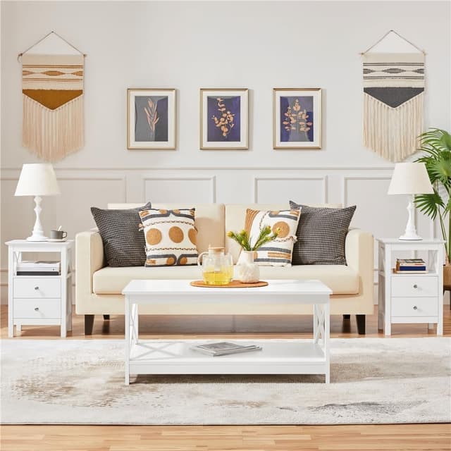 Thumbnail 6 de Yaheetech Mesita de Noche blanca 40x30x60 cm