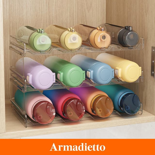 Detalle 2 de Lifewit set di 3 portabottiglie impilabili per armadio e frigorifero (ognuno con 4 ripiani/recipienti)