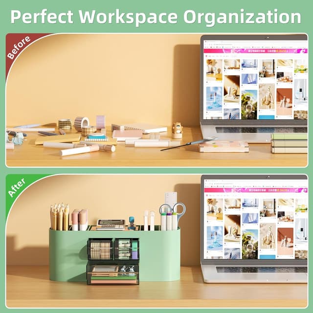 Detalle de Marbrasse Organizer Scrivania con 3 Cassetti e 7 Scomparti (Verde) per cancelleria e accessori