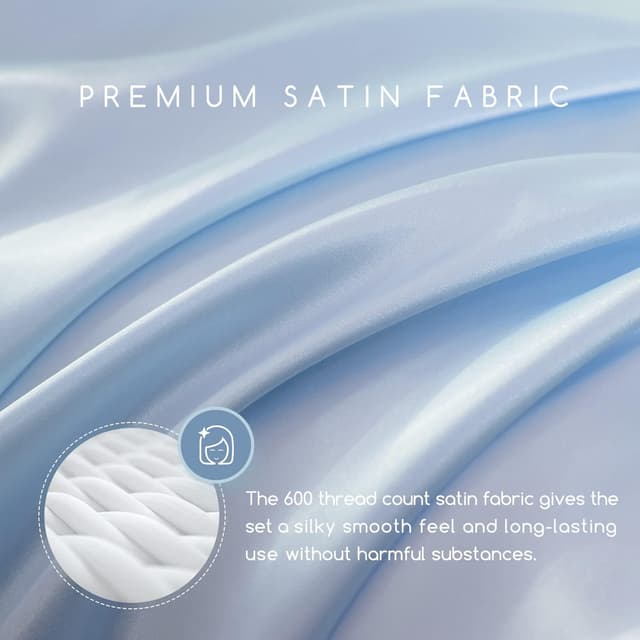 Detalle de MR&HM Satin Bed Sheets Full Size 4-Piece Set with 15-Inch Deep Pocket (Light Blue)