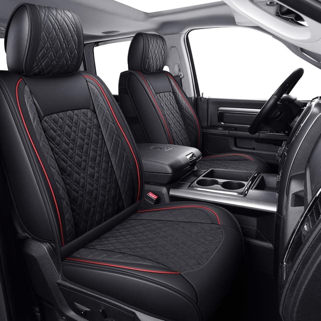 Detalle de YIERTAI Faux Leather Car Seat Covers for Dodge Ram (2009-2026) Red Front Seat Set