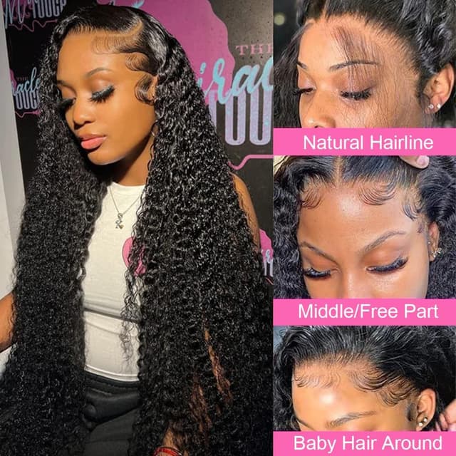 Detalle de KRKRYQ 32 Inch 13x6 Deep Wave Lace Front Human Hair Glueless Wig (250% Density)