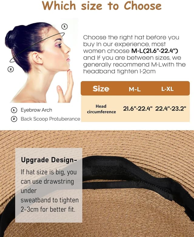 Detalle de FURTALK Women’s Sun Straw Hat (Wide Brim) with UPF 80+