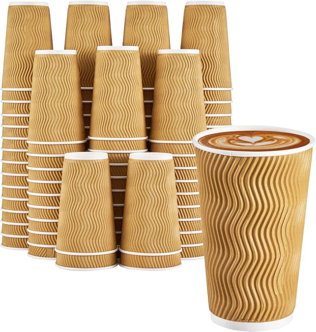 Detalle de ClawsOff 90-Pack 16 oz Disposable Coffee Cups (No Lids) — Insulated Ripple Wall Paper Cups