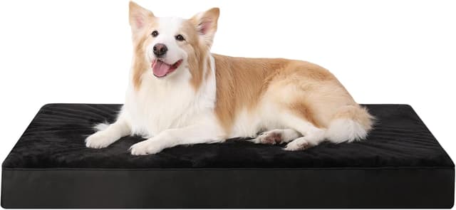 Detalle de KSIIA Large Washable Orthopedic Dog Crate Bed with Waterproof Removable Cover, 88x55x7cm (Black)