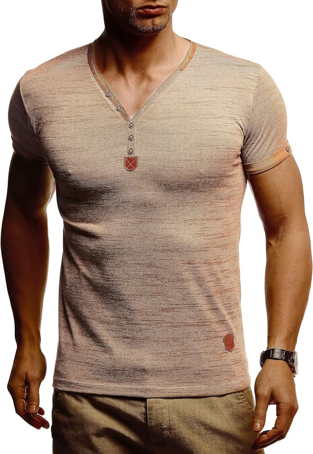 Detalle 2 de Leif Nelson LN1390 – T-shirt homme à col en V ajusté, manches courtes en coton