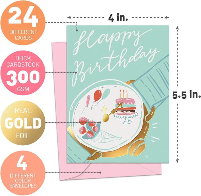 Detalle de Sweetzer & Orange S&O Box of Birthday Cards with Envelopes (Bulk 24, 4x5.5")