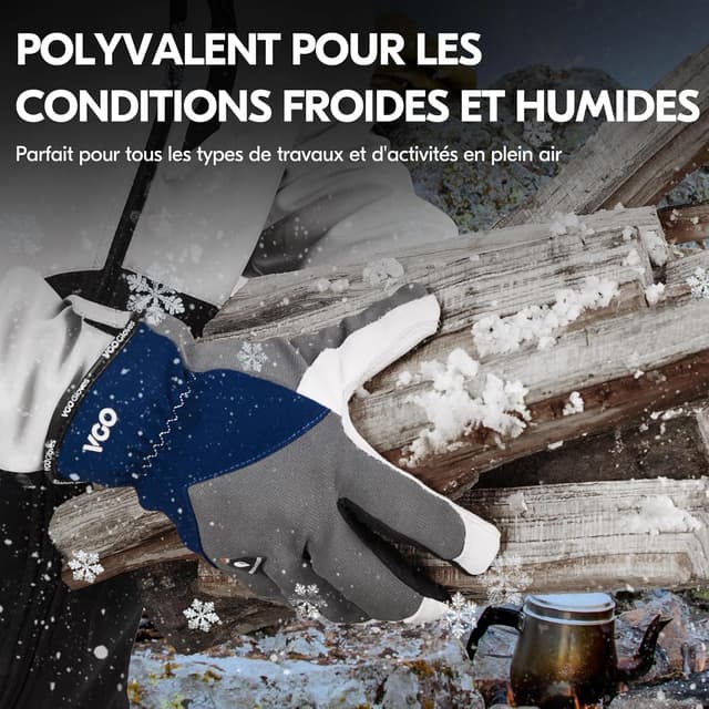 Detalle de Paire de gants de travail d’hiver en cuir Vgo… doublés 3M Thinsulate (GA7711FW) jusqu’à 0 °C