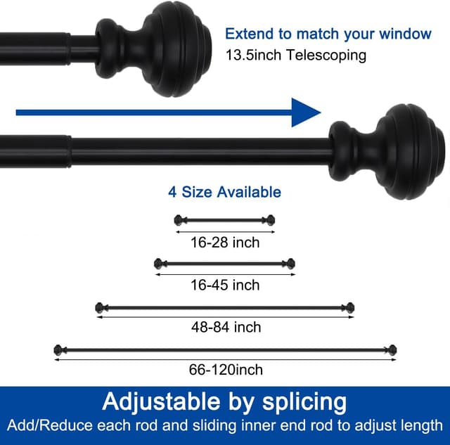 Thumbnail 4 de Curtain Rods for Windows 48-84 inch Adjustable Heavy Duty 3/4" 🪟