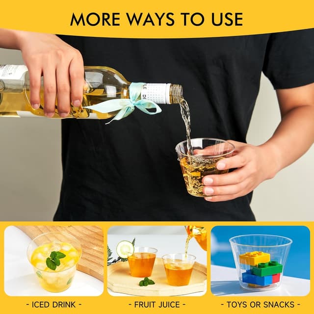 Detalle de RACETOP 200 Pack 9 oz Clear Plastic Cups for Parties, Disposable Clear Cups for Wine & Cocktails