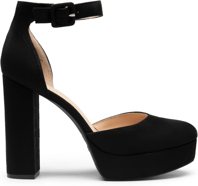 Detalle de DREAM PAIRS Décolleté con plateau e cinturino alla caviglia, tacco a blocco da 12,5 cm per festa e cerimonie