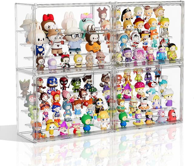 Detalle de MSHOMELY Clear Acrylic Display Case (4-Pack) for Collectibles, Stackable 4-Layer Figure Shelves