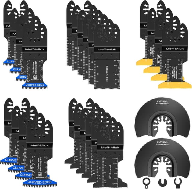 Detalle de Meff-Mluk 26PCS Japanese Titanium Oscillating Saw Blades kit with C-clip adapters
