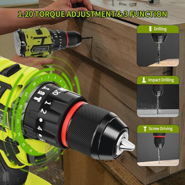 Detalle 2 de VOERJIA cordless drill 21V brushless 65Nm