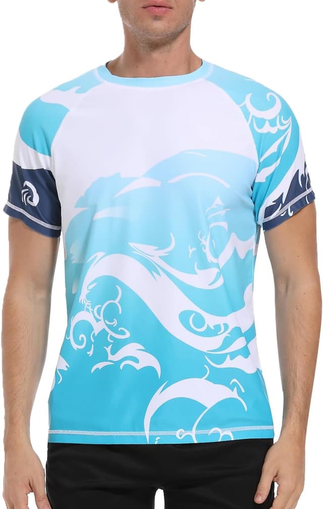 Detalle de VAYAGER Rash Guard anti-UV UPF 50+ manches courtes pour hommes (séchage rapide, coupe décontractée)