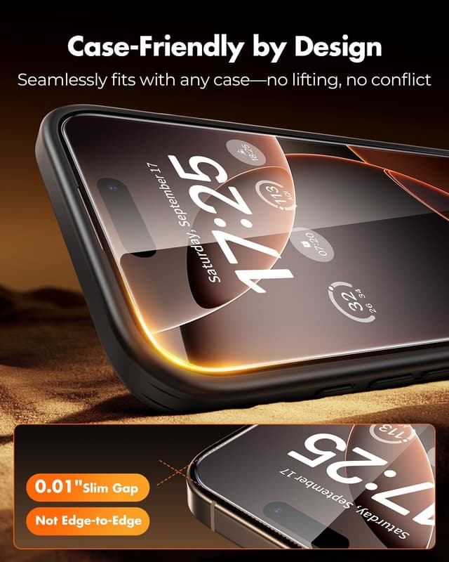 Detalle de UNBREAKcable 2+2 Pack Tempered Glass Screen Protector & Lens Protector for iPhone 16 Pro Max