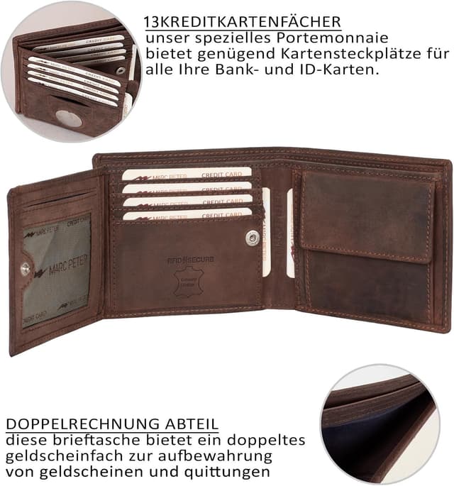 Detalle de Marc Peter® California AirTag Wallet mit Münzfach und RFID-Schutz – Vintage Braun Geldbörse