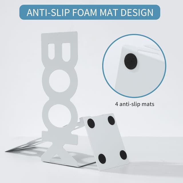 Detalle de BUCOMTU fermalibri per mensole in metallo (2 paia, bianco e nero) con appoggio antiscivolo